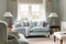 Pale blue sitting room decor, interior design and house improvement, living room furniture, sofa and home decor in country house