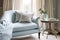 Pale blue sitting room decor, interior design and house improvement, living room furniture, sofa and home decor in country house