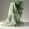 Pale Green Palm Print Sarong: Photobashed Cloth Plant With Flowing Draperies