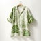 Pale Green Palm Print Women\\\'s Blouse - Muted Hues, Photorealistic Renderings