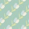Pale light seamless doodle pattern with tulip flowers. Diagonal botanic ornament with blue and white buds on pale turquoise