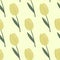 Pale seamless doodle pattern wit tulips silhouettes. Yellow buds with green stems floral ornament