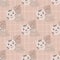 Pale seamless pattern with cats and monstera. Beige background with check. Botanical and animal print