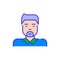Pale skinned Asian man. Bold color cartoon style simplistic minimalistic icon for marketing and branding
