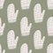 Pale tones seamless pattern with white winter ornament mittens shapes. Grey background. Xmas backdrop
