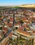 Palencia. Aerial view in Fuentes de Valdepero., village with castle in Spain