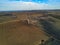 Palencia. Aerial view in Fuentes de Valdepero., village with castle in Spain