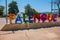 Palenque, Chiapas, Mexico. The name written by the city of Palenque, huge colorful letters on the street.