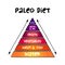 Paleo diet, an eating plan modeled on prehistoric human diets, mind map pyramid concept for presentations and reports