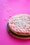 Paleo Gluten-free Cheesecake with Marshmallows for Party on Pink Background