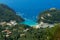 Paleokastritsa village Ionian sea from Bellavista terrace. Corfu trail view point on path from Lakones to Agios Georgios Pagon.