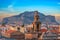 Palermo, Italy with landmark buildings towards Monte Pellegrino