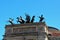 Palermo, Italy, September 07, 2019 - Politeama Theater in the city center, bronze quadriga with Apollo, god of music and  Euterpe,