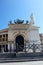 Palermo, Italy, September 07, 2019 - Politeama Theater in the city center with a statue dedicated to Ruggiero Settimo in the foreg