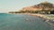 Palermo, SICILY, Italy - August 2019: Beach by the ocean. Island in italy. Aerial drone shot