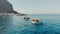 Palermo, SICILY, Italy - August 2019: many tourists on a summer family boat trip. The camera glides over the surface of