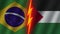 Palestine and Brazil Flags Together, Fabric Texture, Thunder Icon, 3D Illustration
