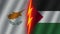 Palestine and Cyprus Flags Together, Fabric Texture, Thunder Icon, 3D Illustration