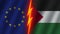 Palestine and European Union Flags Together, Fabric Texture, Thunder Icon, 3D Illustration
