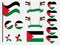 Palestine flag set. Collection of symbols, flag in heart. Vector