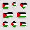 Palestine flag stickers set. Simple symbols badges. Isolated geometric icons. Vector Palestinian flags collection
