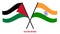 Palestine and India Flags Crossed And Waving Flat Style. Official Proportion. Correct Colors