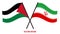 Palestine and Iran Flags Crossed And Waving Flat Style. Official Proportion. Correct Colors