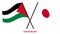 Palestine and Japan Flags Crossed And Waving Flat Style. Official Proportion. Correct Colors