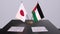 Palestine and Japan national flags, political deal, diplomatic meeting. Politics and business 3D illustration