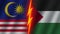 Palestine and Malaysia Flags Together, Fabric Texture, Thunder Icon, 3D Illustration