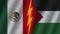 Palestine and Mexico Flags Together, Fabric Texture, Thunder Icon, 3D Illustration