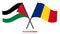 Palestine and Romania Flags Crossed And Waving Flat Style. Official Proportion. Correct Colors