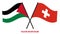 Palestine and Switzerland Flags Crossed And Waving Flat Style. Official Proportion. Correct Colors