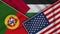 Palestine United States of America Portugal Flags Together Fabric Texture Illustration