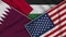 Palestine United States of America Qatar Flags Together Fabric Texture Illustration