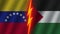 Palestine and Venezuela Flags Together, Fabric Texture, Thunder Icon, 3D Illustration