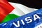 Palestine visa document close up. Passport visa on Palestine flag. Palestine visitor visa in passport,3D rendering. Palestine
