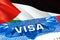 Palestine Visa. Travel to Palestine focusing on word VISA, 3D rendering. Palestine immigrate concept with visa in passport.