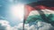 a Palestinian flag on the blue sky