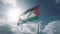 a Palestinian flag on the blue sky