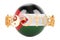 Palestinian flag painted on sphere with religions symbols around, 3D rendering