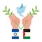 Palestinian and Israeli hands with dove
