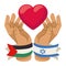 palestinian and israeli hands lifting heart