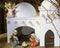 Palestinian nativity scene with holy family set in the middle ea