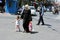 The Palestinian police organizes the traffic wearing a precautionary mask against the Coronavirus