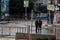 Palestinian security forces patrol an empty street during a total closure on Friday and Saturday to prevent an outbreak of the Cor