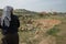 Palestinian shepherd near Israeli settlement