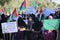 Palestinian women loyal to Hamas take part in a protest against Israel`s plan to annex parts of the Israeli-occupied West Bank