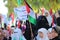 Palestinian women loyal to Hamas take part in a protest against Israel`s plan to annex parts of the Israeli-occupied West Bank