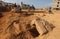 Palestinian workers excavate a recently-discovered Roman ancient cemetery containing ornately decorated graves